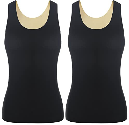 SATINIOR 2 Pezzi Canotta Intima Invernale da Donna Maglie Termiche Senza Maniche Canotta Top Foderato in Pile Gilet Intimo Termico Canottiera Calda per Donna (Nero, M)