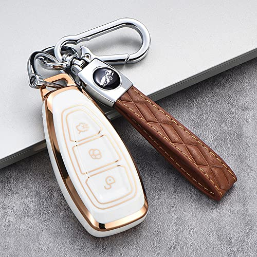 ontto Autoschlüssel Hülle Passt für Ford Schlüsselhülle Silikon Schutzhülle Passt für Ford Focus 3 4 ST Mondeo MK3 MK4 B-Max Fiesta Fusion Kuga Ecosport Schlüsselanhänger Schlüsseletui-A Beige