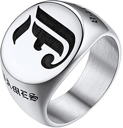 Custom4U Chevalière Sceau Homme Prénom Personnalisable Acier Inoxydable Bague Gravé Carré/Hexagone/Ronde Taille 54/56.5/59/62/64/69/72 (Boîte Cadeau)