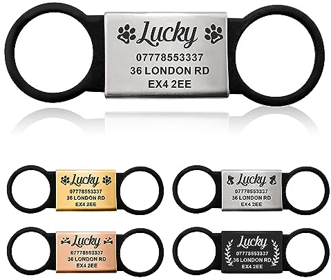 Dog Tag Personalised Dog Name Tag ID Tag for Pets Dogs Cats Engraved UK Slide On Collar Dog Tags 4 Colours Different Fonts Name Identity Tags(Black and Silver,L)