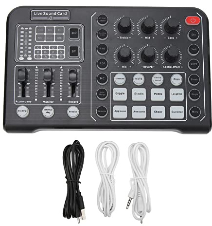 Luqeeg Professionelles Mixer-Soundboard, Bluetooth 6-Modi Audio-Mixer-Soundboard mit Geräuschunterdrückung, Live-Soundkarte für Livestreaming, Podcast-Aufnahme, Gaming, YouTube, PC