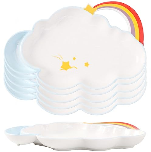 NGDECOR Lustige Süße Regenbogenteller, 9 Zoll Dessertteller (5 Stück), Handgefertigter Glasierter Regenbogen-Sicherheitskeramik-Saucenteller, Vorspeisenteller Bunt,Blue