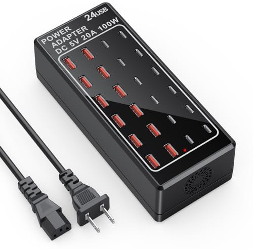 USB Charger Station, C Charging Block, 100W (20A) 24 Port Multiple USBCharger Desktop Wall Charger Hub 12 USB A 12 USB C Compatible for Apple iPhone, iPad, Samsung Galaxy, Laptop, Pixel, Phones