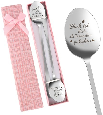 Geschenk für Freundin, 2 Stück Liebeslöffel mit Gravur, Geschenke für Frauen, 19.5cm Kaffeelöffel Edelstahl mit Geschenkbox, Beste Freundin Geschenk Geburtstagsgeschenk Frauen