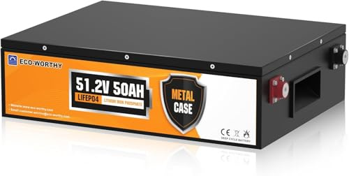 Eco-Worthy LiFePO4 48 V-batteri, 50 Ah, BMS-skydd och 3 000 till 15 000 laddningscykler, litiumbatteri för husbil med djupurladdning, solcellsanläggning, båtar, hushåll, solpanelssatser och camping