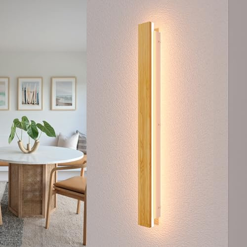 AOLED LED Wandleuchte Holz Innen 80cm, 24W Bambus Wandlampe Modern Minimalistisch, 3000K Warmweiß, Längliche Flurlampe Treppenlicht für Wohnzimmer, Schlafzimmer, Flur & Balkon