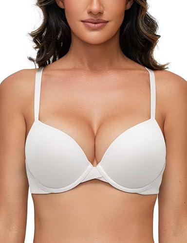 Deyllo Super Push up BH Damen mit Bügel Extrem Seamless T-Shirt BHS Comfy Gepolstert Bra Body Make up für Kleine Brüste Weiß 85B