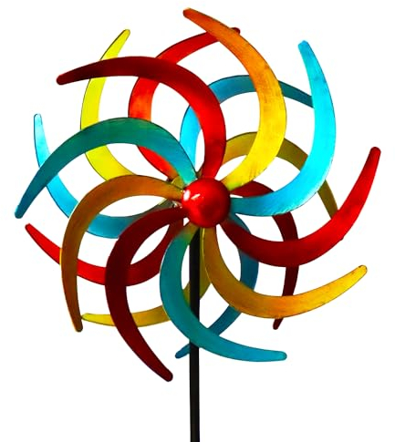 Einzigartige und magische Metall-Windmühle,3D-windbetriebene kinetische Skulptur Buntes Windrad für den Garten aus Metall Windspiel Windmühle Garden Decor for Patio Lawn & Garden