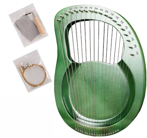 fUfIzU Massivholz 19 Saiten Lyra Harfe Mahagoni, C-Klappe, Bass E3 Bis Diskant E6 Stimmbereich, Geschnitzte Phonetische Symbole, Erwachsene Kinder,Grün