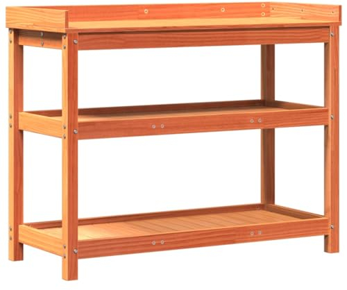 vidaXL Pflanztisch, Gärtnertisch mit Ablagen, Blumentisch für Garten Balkon Terrasse, Gartentisch Arbeitstisch, Braun 108x45x86,5cm Massivholz Kiefer