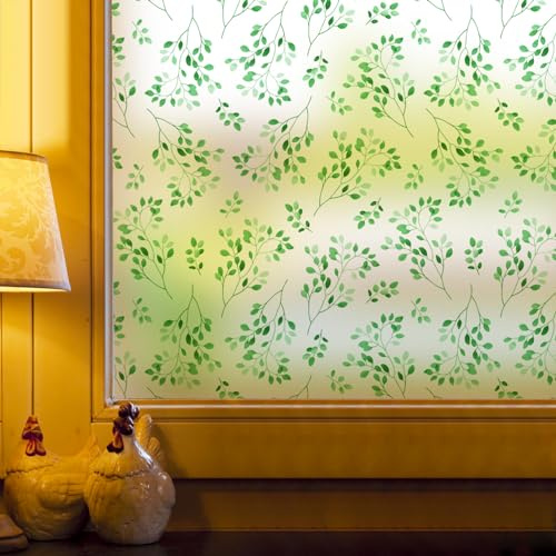 dktie Sichtschutz Fensterfolie - Buntglas, Milchglas, Abnehmbare Florale Statische Haftfolie Ohne Klebstoff für Küche, Badezimmer (05, 44.5x200cm)