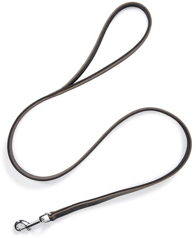 Jack & Russell Hundeleine Leder 120cm - Vollleder, Neopren & Edelstahl Karabiner – Hunde Lederleine schwarz Frankie (Schwarz)