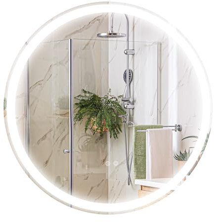 kleankin Espejo de Baño con Luces LED Ajustable Ø60 cm Espejo para Baño Redondo con Antivaho Función de Memoria e Interruptor Táctil para Salón Entrada Plata