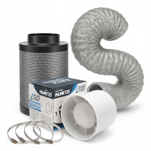 Weedness Sistema di Ventilazione Eco 190 m3/h 125 mm Flangia - Coltivazione Interna Filtro a Carbone Attivo Ventilatore Tubo Tenda di Coltivazione Sistema di Ventilazione