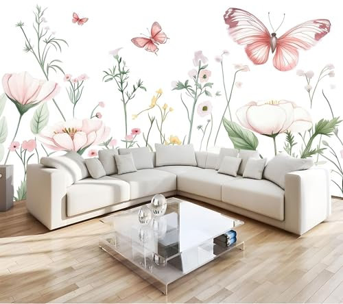 Art Fototapete Blumen Schmetterling Vlies Tapeten Wandtapete 200x140 cm Moderne Wanddeko Design Wand Dekoration Wohnzimmer Schlafzimmer