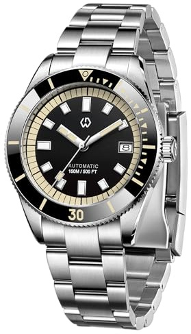 WISHDOIT Reloj de buceo para hombre de 15 ATM, movimiento automático NH35, reloj de pulsera mecánico automático, dureza de cristal de zafiro, cómoda correa de acero inoxidable, reloj súper luminoso