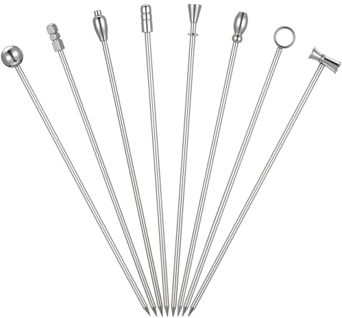 Tucnoeu 8 Stück Cocktailspieße Edelstahl, Wiederverwendbare Cocktail Sticks, Reusable Fruit Sticks, Toothpicks Metal für Fingerfood, Obst, Sandwich, Party, Bar, Silber
