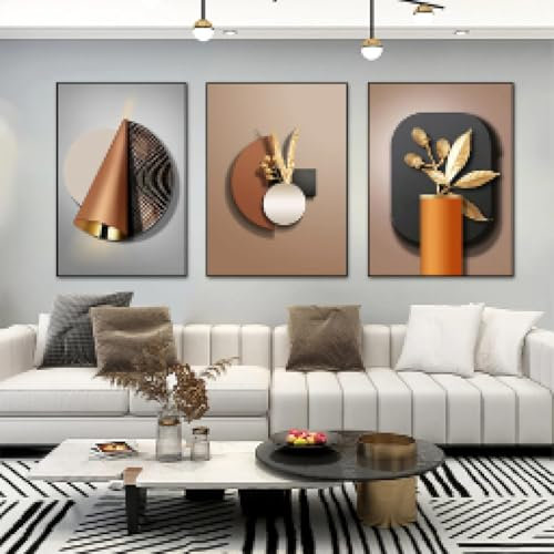 ZHUOYA Nordisches Leinwandplakat mit schwarzem Blattgold, abstrakte Geometrie, visuelle Wandkunst, Gemälde, Drucke, Bilder, moderne Wohnzimmerdekoration, 70 x 110 x 3 cm, rahmenlos