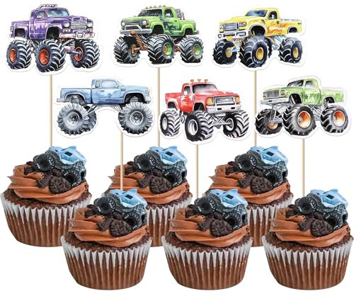 Xsstarmi 36 Pack Truck Car Theme Cupcake Toppers Jeep ATV Cupcake Picks Racing Car Cake Decorations for Baby Shower Wedding Boys Girls Kids Birthday Party Supplies