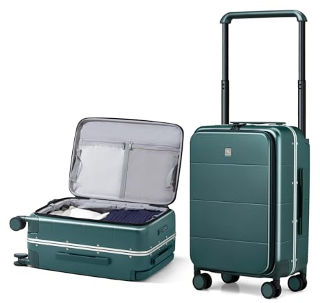 Hanke Top Open 20 Inch Cabin Suitcase Hard Shell Suitcase with Wheels Wide Handle Carry On Luggage Aluminum for Travel Hand Luggage,Blackish Green