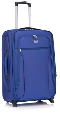 Aerostar Medium 26” Lightweight Softshell Expandable Suitcase, Check in Luggage 2 Corner Wheels with Integrated Combination Lock for 15 to 20kg (Royal Blue, 77 litres)