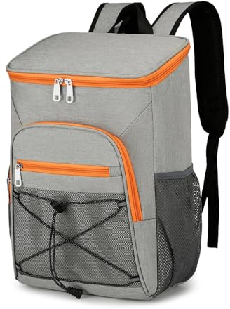 Gran Mochila de Picnic, Mochila de Refrigeración, Mochila Nevera Grande Antifugas, Nevera Portátil con Aislamiento Hermético, para Comida Almuerzo Playa Trabajo Picnic Camping, Gris (Naranja grisáceo)