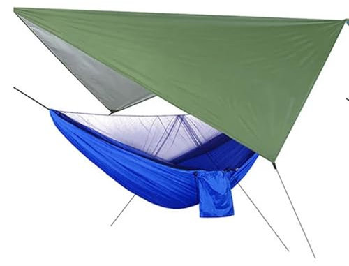 QIUYMGFG Hängematte Outdoor Camping Hängematten Outdoor Terrasse Gartenmöbel Sets Militärisches Dschungelnetz für Schlafen Hängematte mit Moskitonetz Camp Swing Camp Hammock(Blue Army Green)