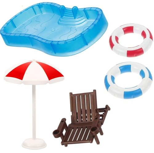 BOBOZHONG Mini-Stranddekorationen,5 Stück Strand Deko Miniatur Set,Strand-Mikrolandschaft,Strandkorb Schwimmringe Schwimmbad,Miniatur Sommer Strand Deko für DIY Garten