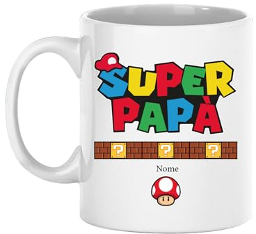 Teetaly Tazza Personalizzabile Super Papà - Stampa con 1-4 Nomi | Idea Regalo Unica (Super Papà 1 Nome)