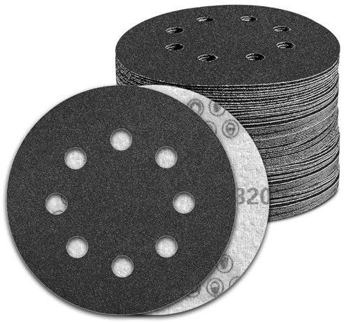 KONGMING 100 Pièces Disque Abrasif 125mm Sec and Eau 8 Trous Grain 320 Carbure de silicium pour Ponceuse Excentrique