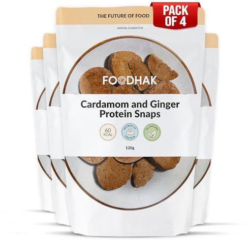 FOODHAK Ginger & Cardamom Cookies Pack of 4 (4 X 120g) - Vegan cookies with Millet Flour Coconut Oil & Chia Seeds-Oven Baked with Protein Source-Cardamom Cookies with Maple Syrup & Coconut Palm Sugar
