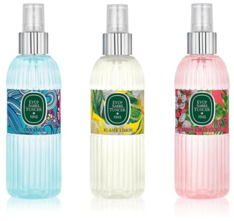 Eyüp Sabri Tuncer Cologne Trio-1 (3×150 ml) Ozean, Klassische Zitrone, Japanische Kirschblüte | Bodrum Mandarin, Hawaii Ananas, Japanische Kirschblüte, Mit BERFINI Geschenk & OLIVOS Seife, Natürliches Olivenöl