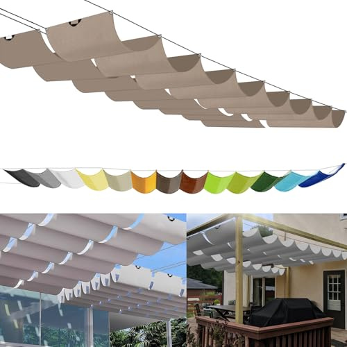 Einziehbares Welle Sonnensegel 0.75x4.5m, nach Maß Pergola Markise Verstellbar Schattenabdeckung 95% UV-Schutz & reißfest Inkl. Montageseilen für Terrasse Pergola Khaki