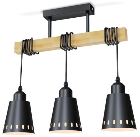 LVWIT Esstischlampe Hängend E27 Hängelampe Esszimmer 3 Flammig Schwarz, Küchenlampe Hängend, Hängeleuchte Balkenlampe für Esszimmer Küche Wohnzimmer Bar (ohne Glühbirne)
