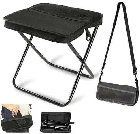 Ultra-Lightweight Folding Stool - Compact Collapsible Stool for Outdoor Adventures | Heavy Duty Camping Stool Supports 120kg | Portable Folding Stool for Hiking, Fishing, Picnics & Home Use (Black)