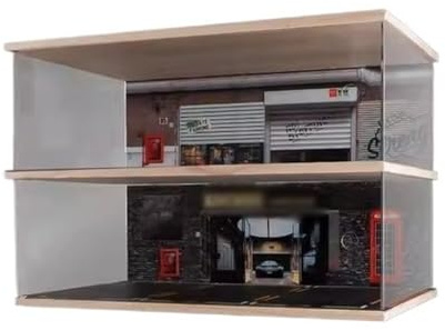 Simulazione 1:18 Modello Scena parcheggio parcheggio Garage in Legno Acrilico Scatola Antipolvere