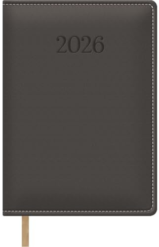 Dohe - Dagbok 2026 – Dag sida, A5 (15 x 21 cm), mjukt PU-läder hårt omslag, bokmärken, 12 månader januari till december, årlig spansk planerare - Bologna grå