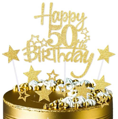 mciskin Gold Happy 50th Birthday Cake Toppers for Cake,Men Women 50th Birthday Decorations,Personalised 50 Cake Toppers,Gold Cake Decorations for Men Women Girls Boys Birthday Party Supplies