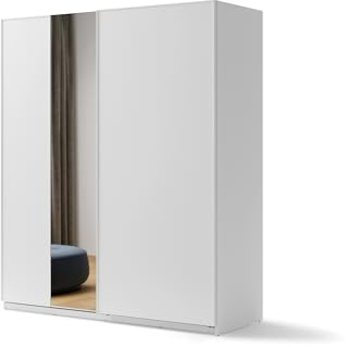 MINIO go for it - Armoire Deux Portes Maxime 4, Armoire à Portes coulissantes avec Miroir, 200 cm, Couleur : Blanc Mat