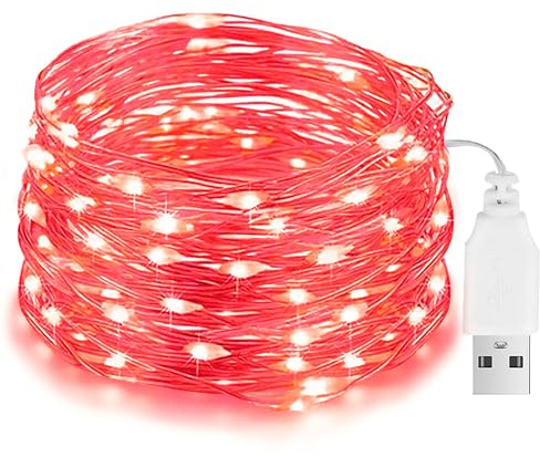 Flaspar Stringa Luci Led USB, 10M 100LED Catena Luminosa Interno, Filo di Rame, IP65 Impermeabile per Decorative Casa Esterno Giardino Feste Camera da Letto Matrimonio Natale (Rosso)