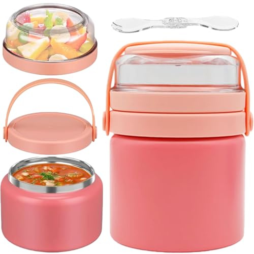 Termobehållare för mat 400 ml, rostfritt stål termoskål med lock, varmhållningsbehållare läckagesäker med sked, termisk lunchlåda för soppor, babygröt och gröt, isolerad mat varm och kall