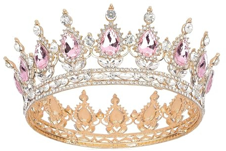 SHOFUL Gold Rosa Krone für Damen Prinzessin Tiara Strass Vollmetall verstellbar für Hochzeit Party Halloween Cosplay Fasching