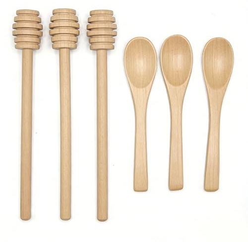 6Pcs Wooden Honey Spoon & Honey Dipper Stick Set, Easy to Clean and Reuse Premium Wooden Honey Stirrer for Honey, Crack-Resistant Durable Honey Sticks for Honey, Jam and Maple Syrup