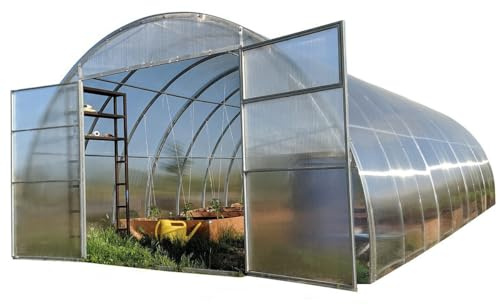 Serra ComPRO con copertura in policarbonato alveolare da 4mm Tunnel per coltivazione orto piante giardino (Acciaio, 4x8m - 4mm)