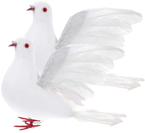 Alipis 2 Pezzi Colombe Artificiali Piume Ornamenti Decorativi con Aperte per Matrimoni Composizioni Floreali e Decorazioni per Giardino Bianco Realistico