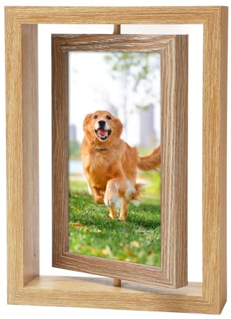 CEWROM Cornice portafoto girevole a 360°, doppia cornice per 2 foto, 20 x 15 cm, in legno, double face, con piastra in acrilico, per matrimonio, famiglia, festival, regalo desktop o parete