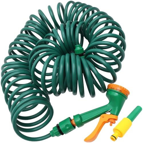 FONDOTIN Tubo da Giardino Retrattile 10 M in Eva Pistola Spruzzatrice, Tubo Flessibile a Spirale per Irrigazione Prato, Lavaggio Auto e Uso Esterno Resistente Colore Casuale Stile Casuale