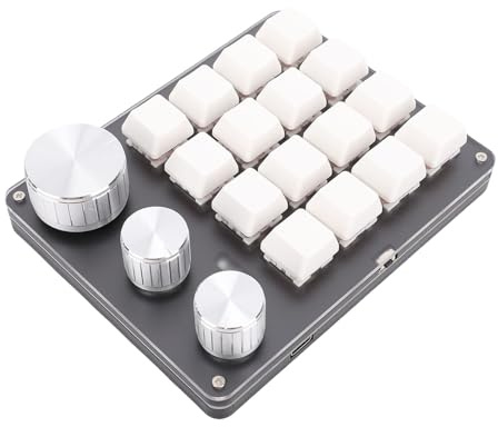 Dpofirs Tastierino Personalizzato, Tastiera Meccanica Programmabile a 16 Tasti con 3 Manopole, per Giocare, Copiare e Incollare Tasti di Scelta Rapida (WHITE)