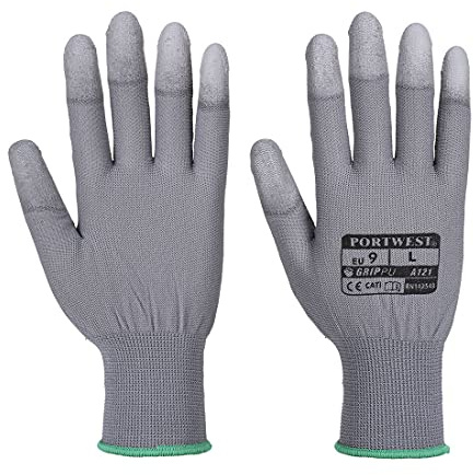 Portwest A121 Grip 13 PU Fingertip Glove Breathable Seamless Liner | Grey, X Large, EN ISO 21420 Dexterity 5, CE Certified, Faux Leather, Construction