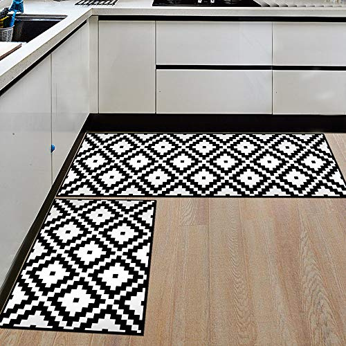 Morbuy Tapis de Cuisine Interieur Lavable Anti Slip Chambre à Coucher Salon Tapis d'Entrée Absorbant Antidérapant (40 * 120CM, Carré Noir et Blanc)